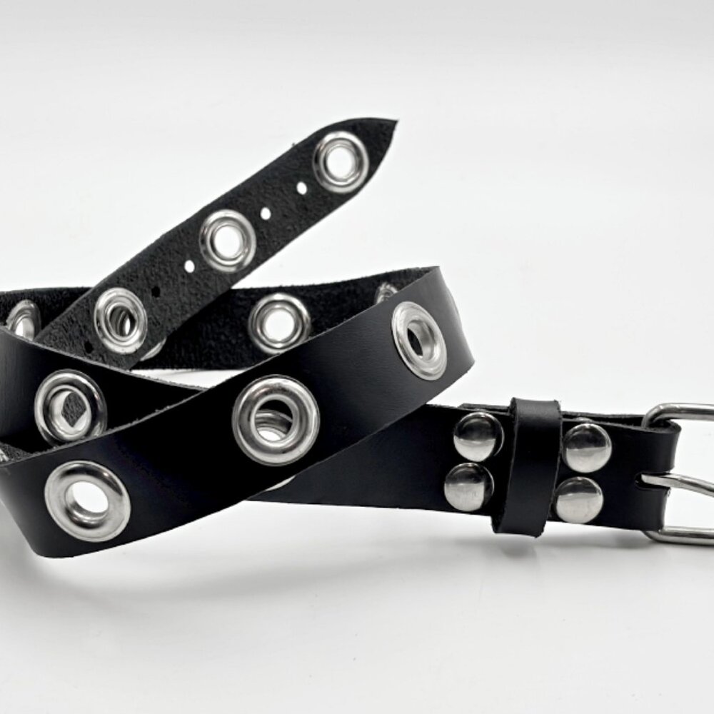 2-Row Large Grommet Punk Rock Leather Belt by Nemesis Leather - New Deadstock